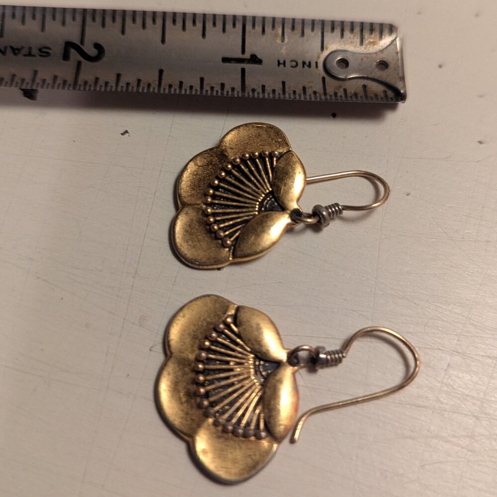 Vintage Laurel Burch Plum Blossom Dangle Drop Goldtone Earrings - Picture 4 of 9